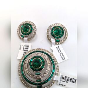 Designer Costume Fantasy Matching Brooch & Earrings Jewelry Set